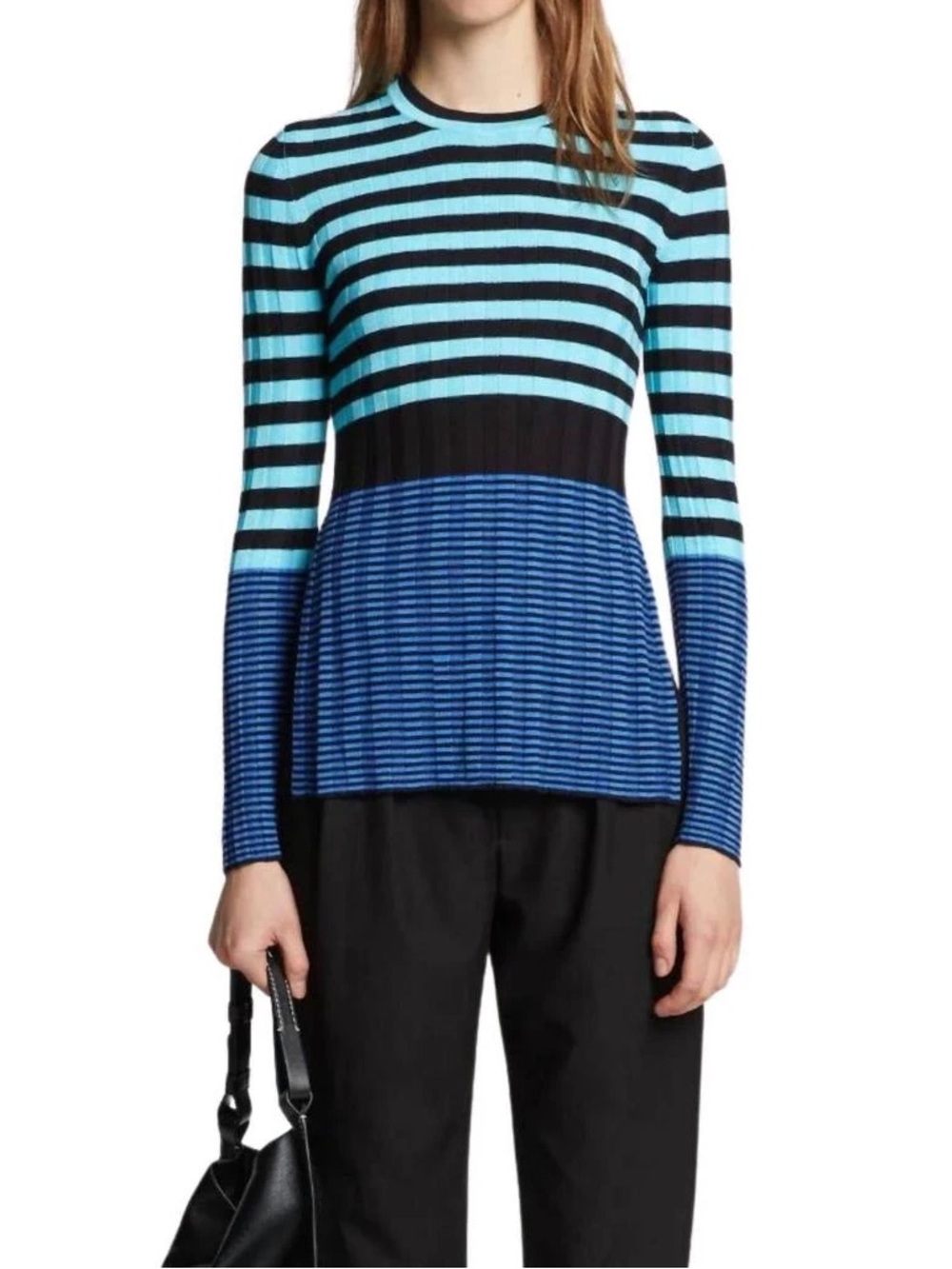 Proenza Schouler Women’s Slinky Stripe Long Sleeve Top In Blue - Large